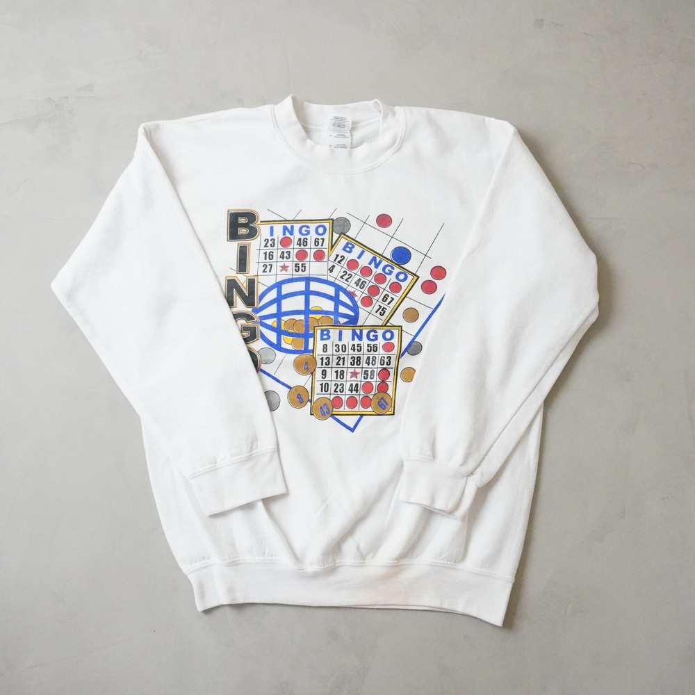 Vintage Bingo Games Graphic Sweatshirt Medium Mens White Game Night Pullover